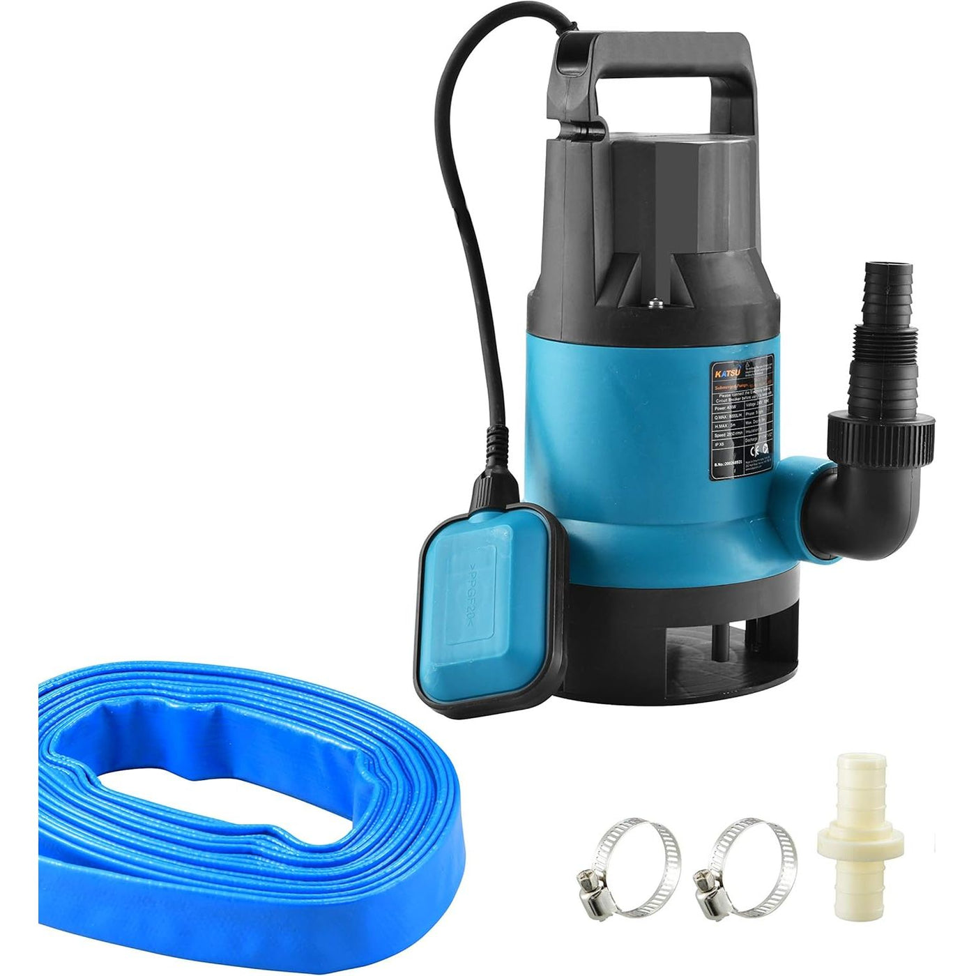 KATSU 400W Submersible Water Pump 10m Hose, 1.1/4'' Quick Coupler Connector - Massive Discounts