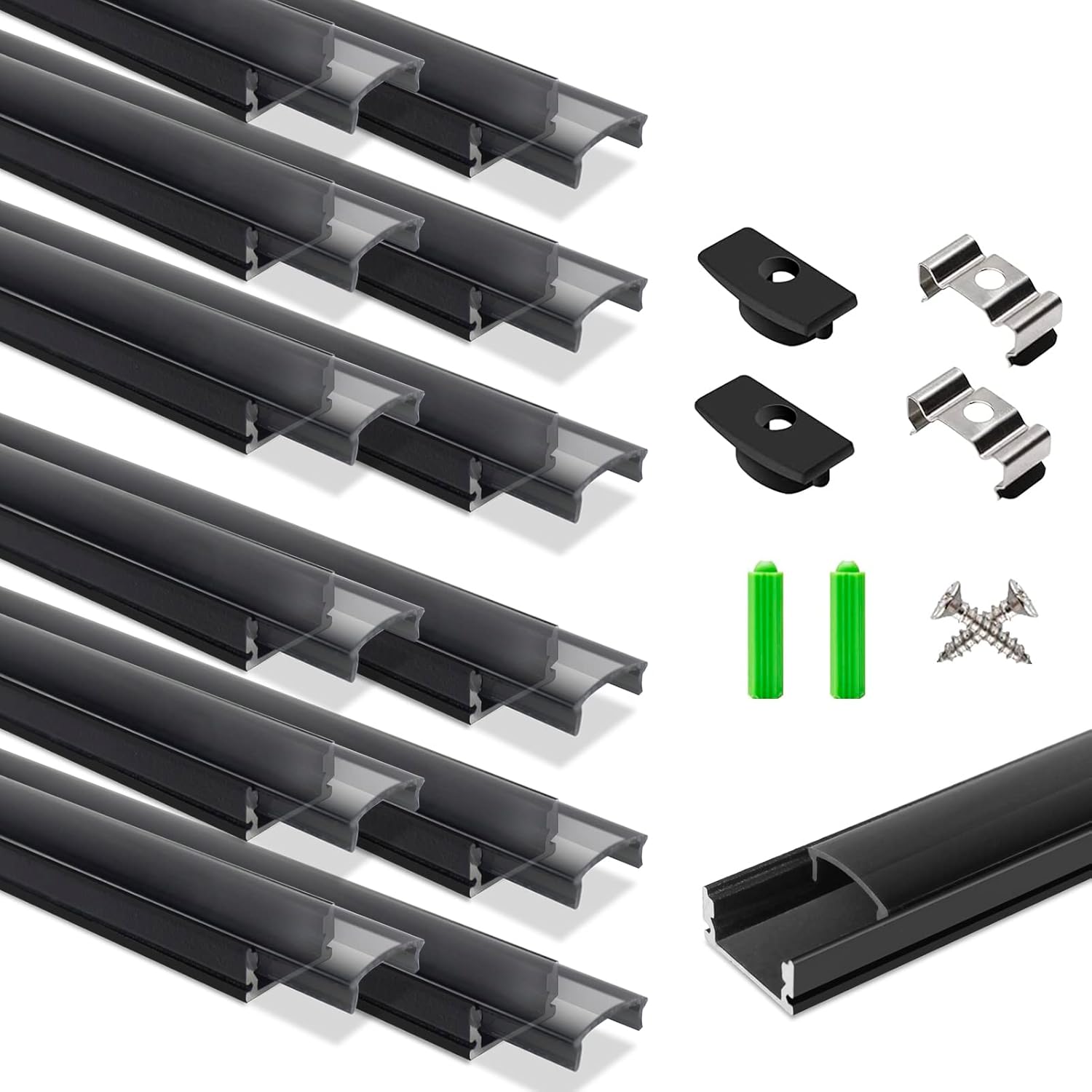 12-Pack LightingWill LED Aluminum Profile, 3.3ft U-Shape, Black with Accessories