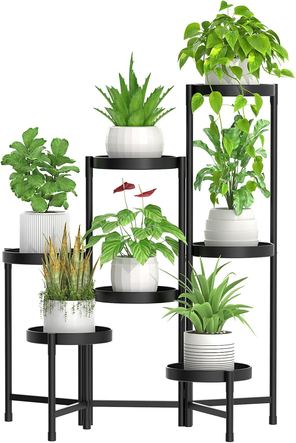 7-Tier Metal Corner Plant Stand, Tall Flower Pot Shelf for Indoor & Outdoor Use, White