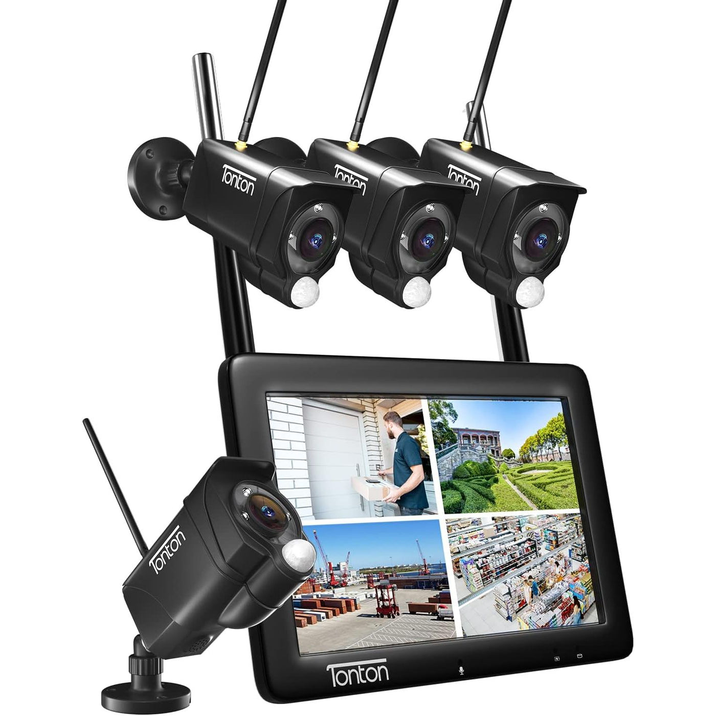 Tonton Wireless CCTV System 4CH NVR,7'' LCD 3MP Cameras Night Vision 2-Way Audio - Massive Discounts