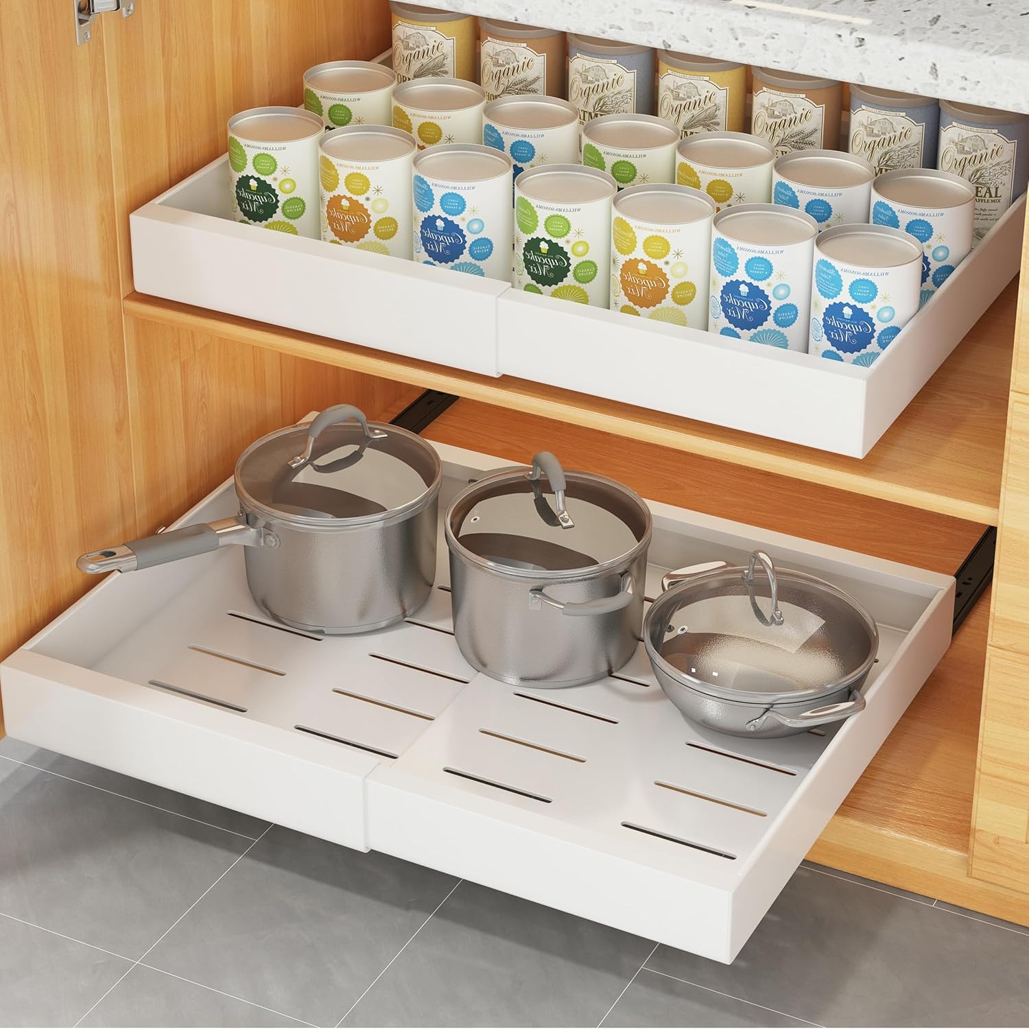 COVAODQ Pull-Out Kitchen Storage Organizer, Adjustable 31.5-52CM, 2-Pack - Massive Discounts