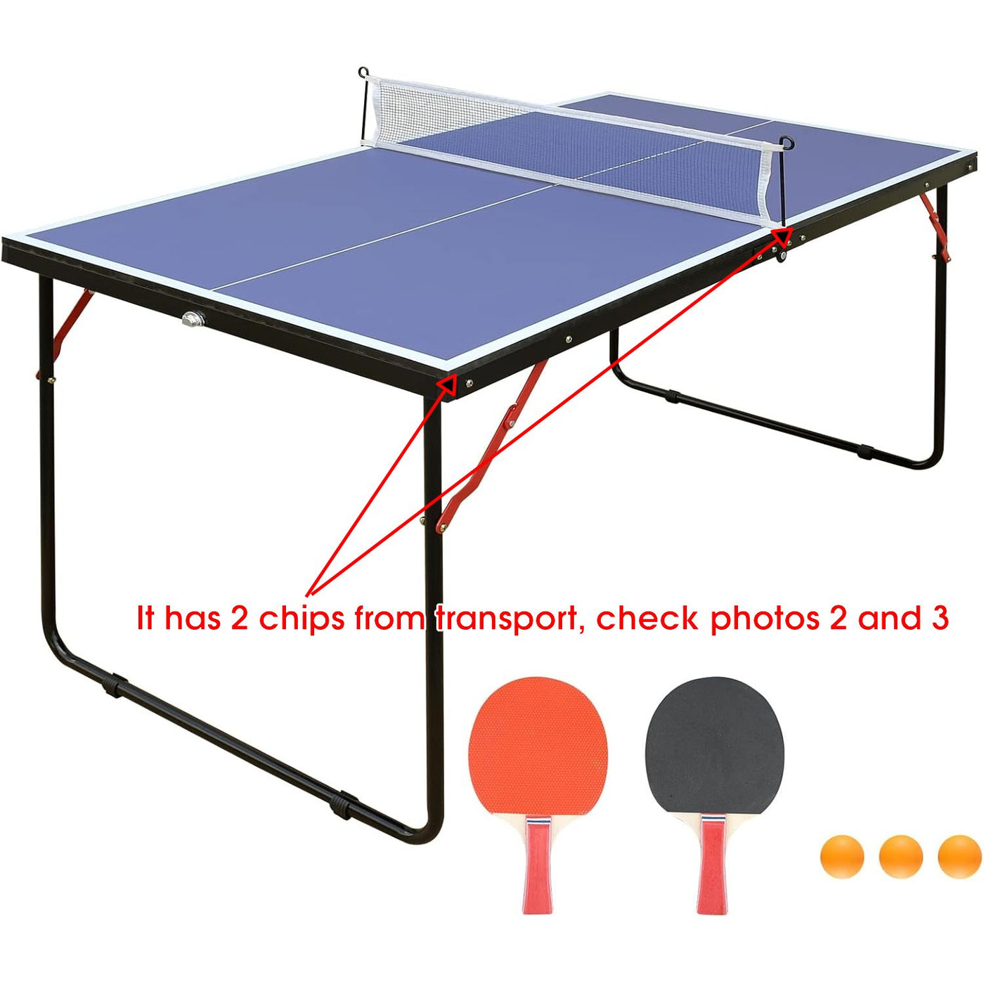 REXOUS Midsize Folding Ping Pong Table Game Set 2 Paddles 3 Balls, Net 30''x54'' - Massive Discounts