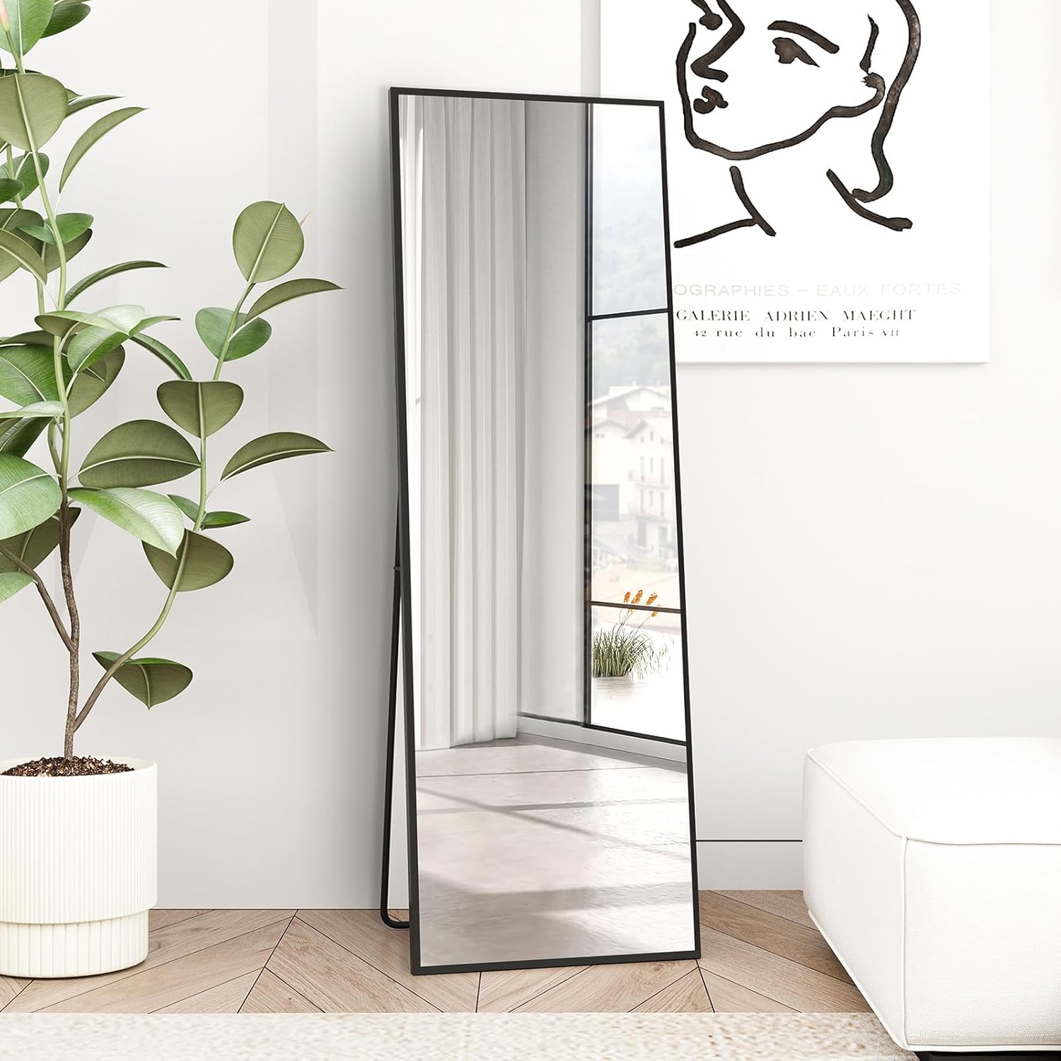 Full Length Mirror 150x40cm Free Standing Hanging Leaning Black Frame Beauty4U
