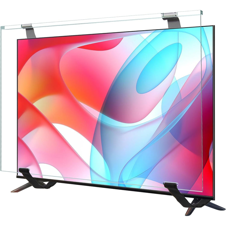 TV screen with a colorful abstract design and a protective glass screen cover.