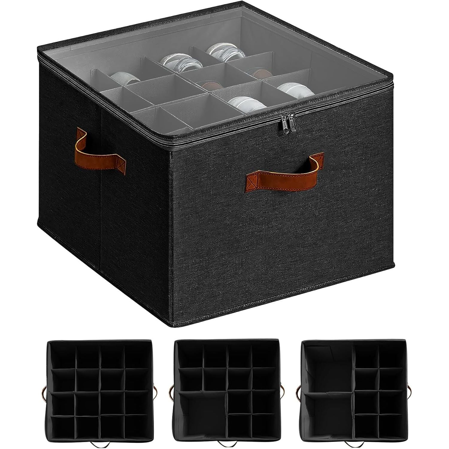 Hiyorsoa 16-Grid Adjustable Shoe Organizer with Clear Dust Cover, Foldable