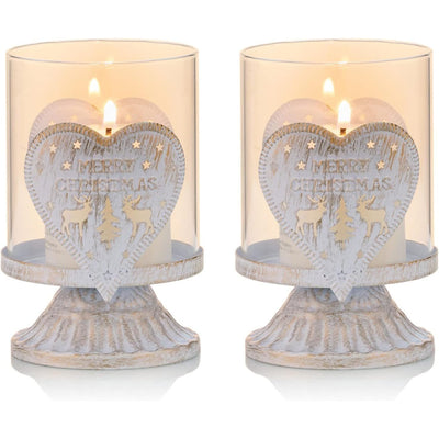Metal Pillar Candle Holders Set of 2 Vintage Christmas Table Decorations