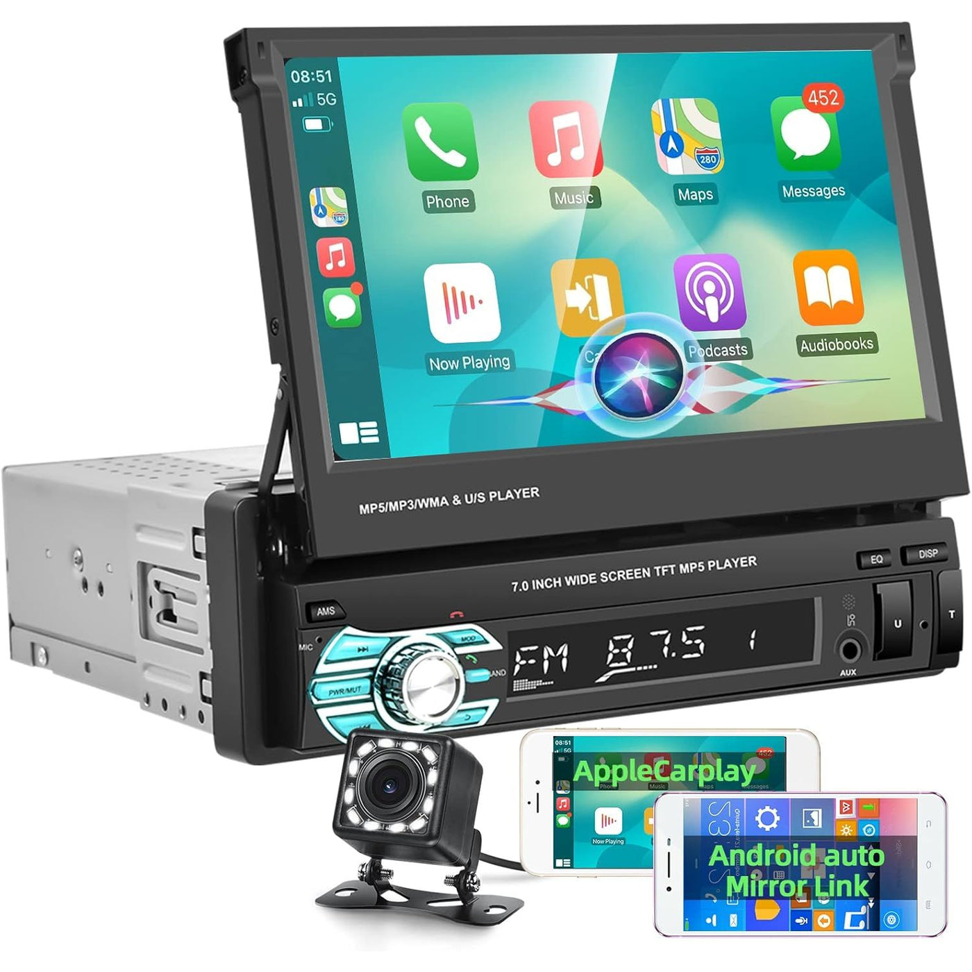 Single Din 7'' Touch Screen Car Stereo w/ CarPlay, Bluetooth, Android Auto, Camera - Massive Discounts