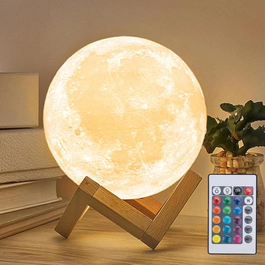 3D Moon Lamp with Wooden Stand 5.9 inches Remote Control USB Charging - Massive Discounts