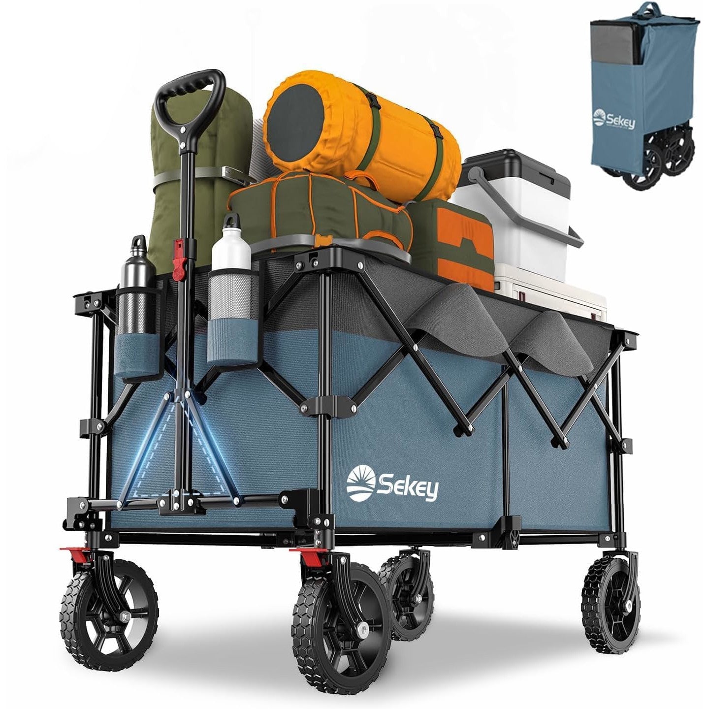 Sekey 200L Folding Trolley with All-Terrain Wheels 150KG Load for Beach Camping