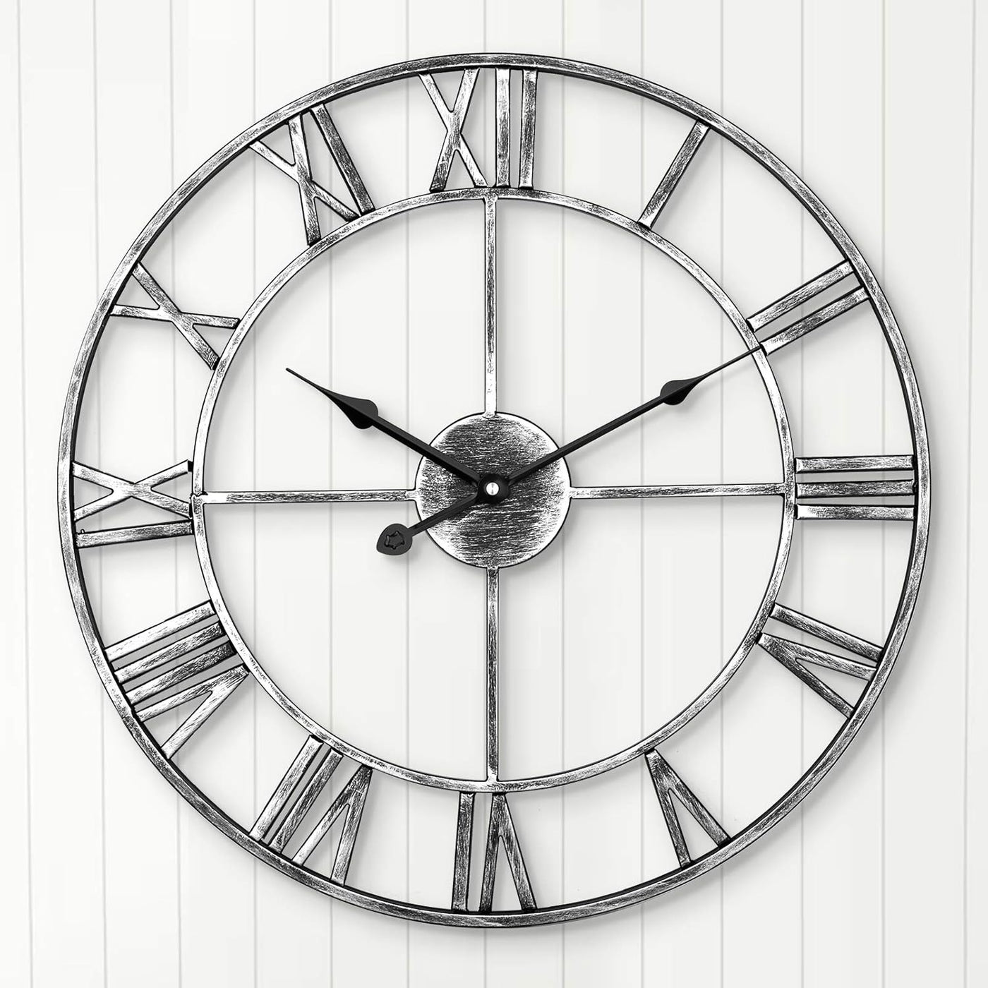 Silent Wall Clock Vintage Metal Skeleton Roman Numerals Farmhouse ARVINKEY