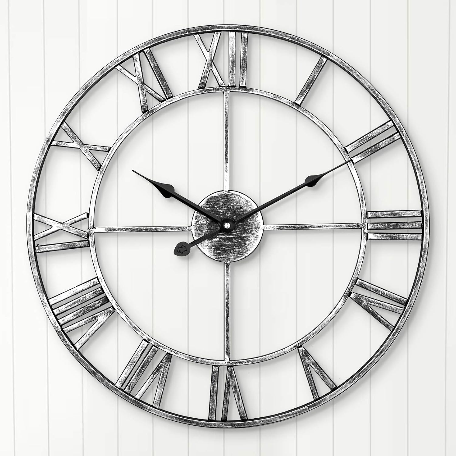 Silent Wall Clock Vintage Metal Skeleton Roman Numerals Farmhouse ARVINKEY