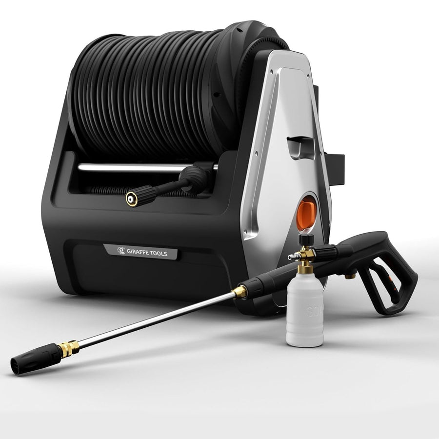 Giraffe Tools Wall Mounted Pressure Washer, 2200PSI, 30M Hose, Foam Cannon, Dark - Massive Discounts