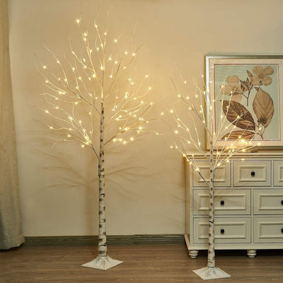 2PCS White Twig Tree Set 6FT & 5FT Birch Trees Warm White LED Lights EAMBRITE