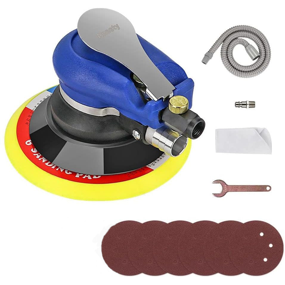 6in Air Random Orbital Sander, Dual Action with Dust Collection & Sandpapers