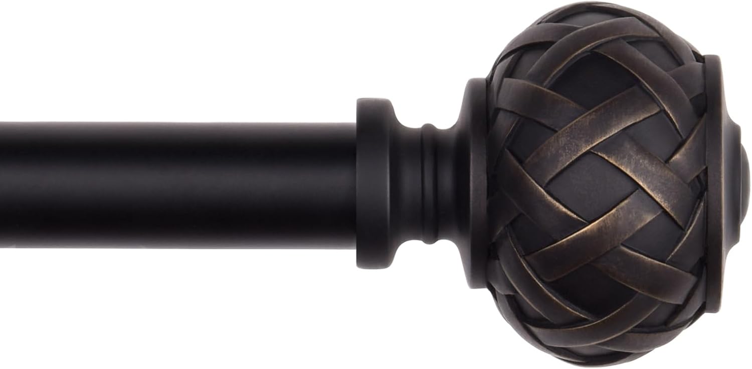 3pcs SZXIMU Curtain Pole 182-365cm (72-144''), Extendable, Netted Finials, Black