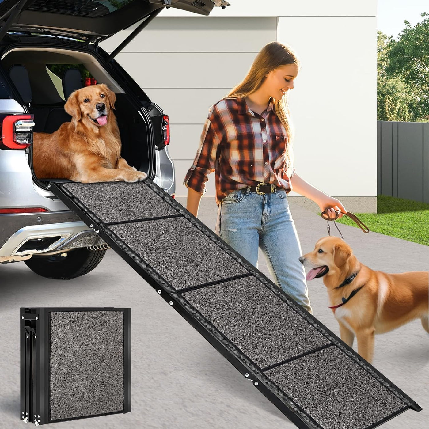 CJYMMFAN 170CM Folding Dog Car Ramp Non-Slip Pet Steps, Large Dogs up to 115KG - Massive Discounts