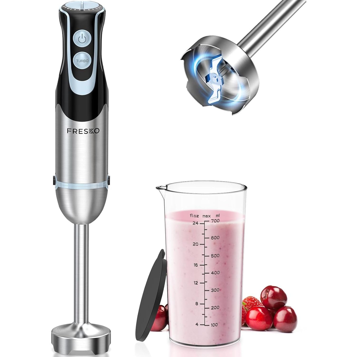  FRESKO 1200W Stainless Steel Hand Blender, 12 Speed Turbo, Beaker Included - Massive Discounts