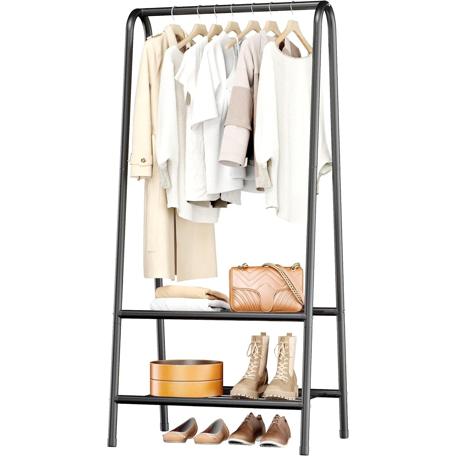 JOISCOPE Metal Clothes Rail with 2 Shelves, 62 Inch Sturdy Steel Pipe - Massive Discounts