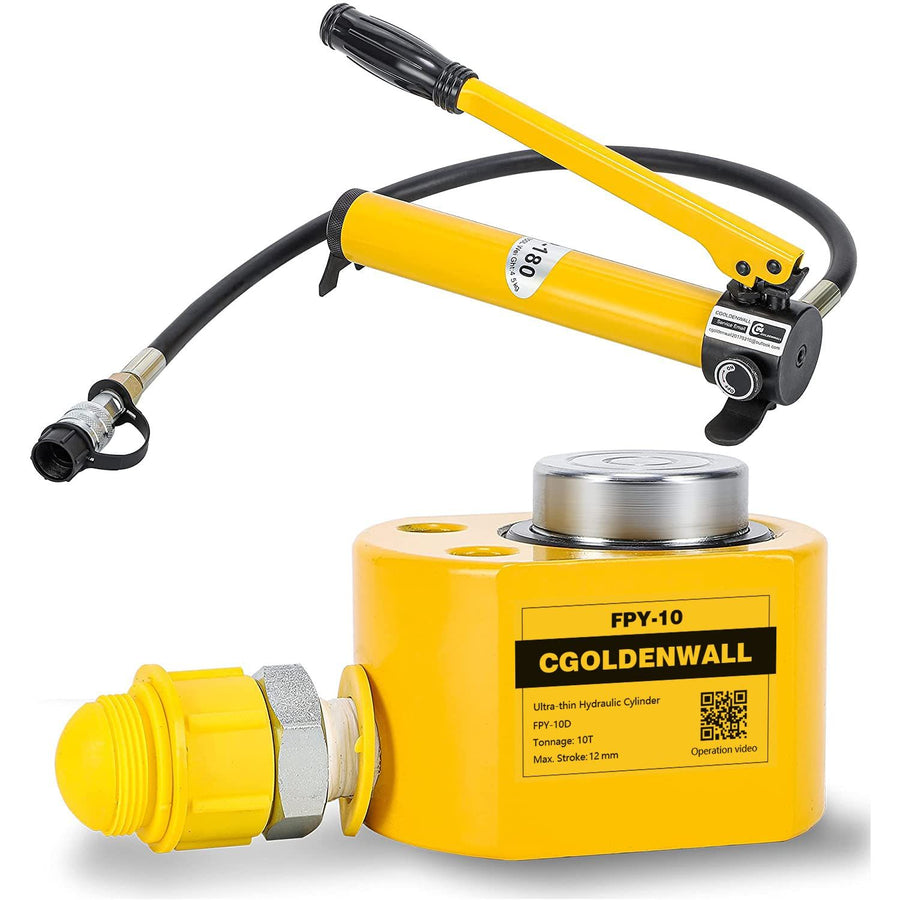 CGOLDENWALL 10T Ultra-Thin Hydraulic Jack, 10mm Stroke, Hand Pump Included - Massive Discounts