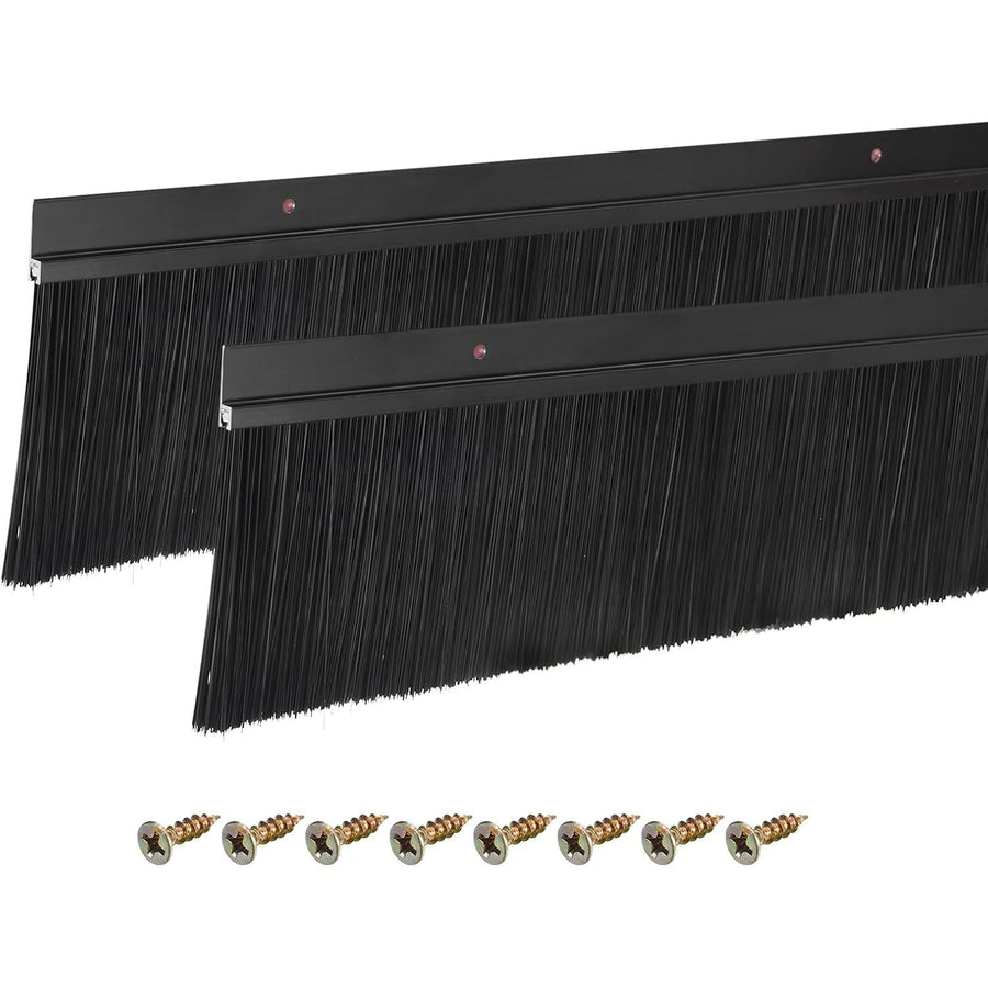 Two black brush strips with screws on a white background