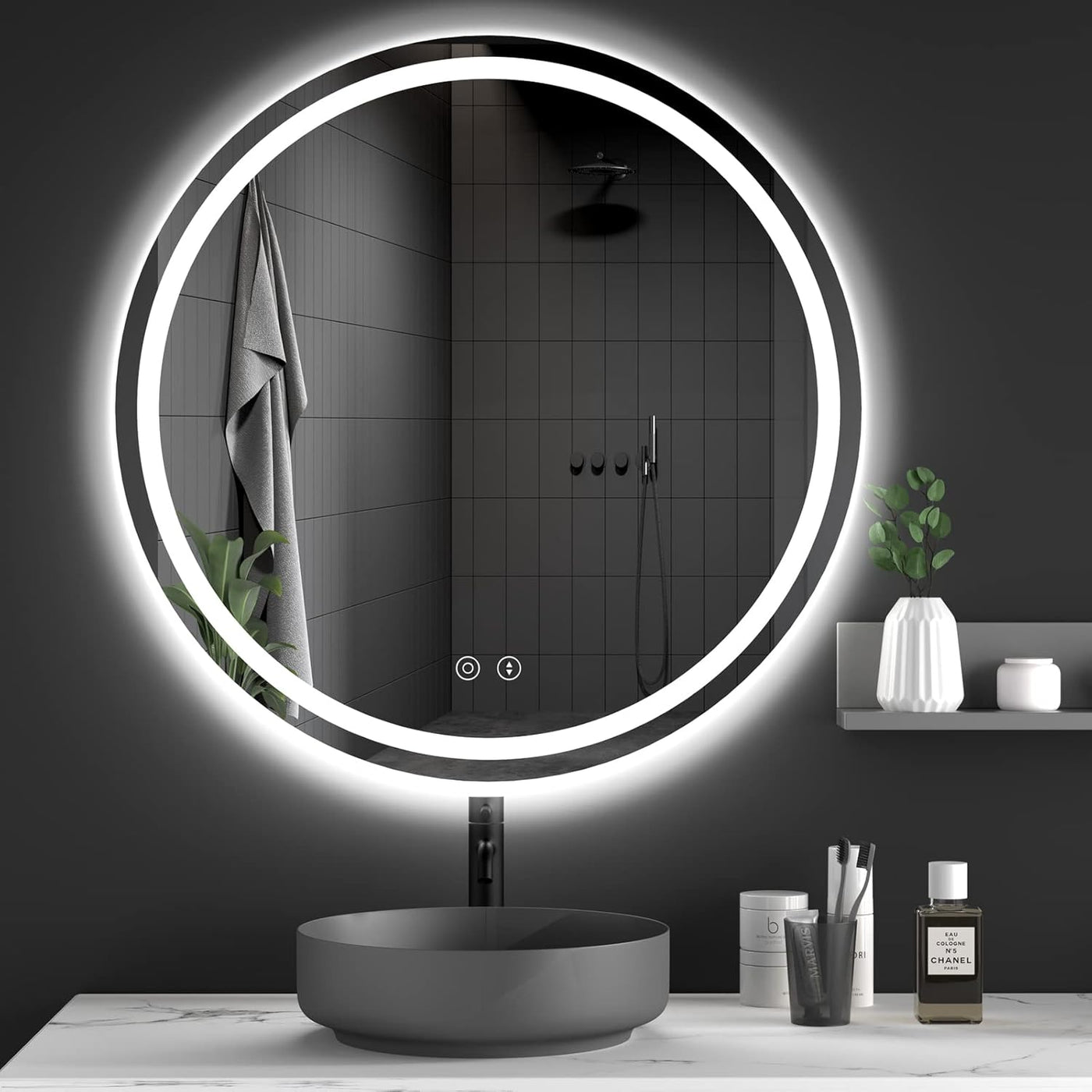 Round Bathroom Mirror LED 700mm Dimmable Anti Fog Front Backlit Dripex