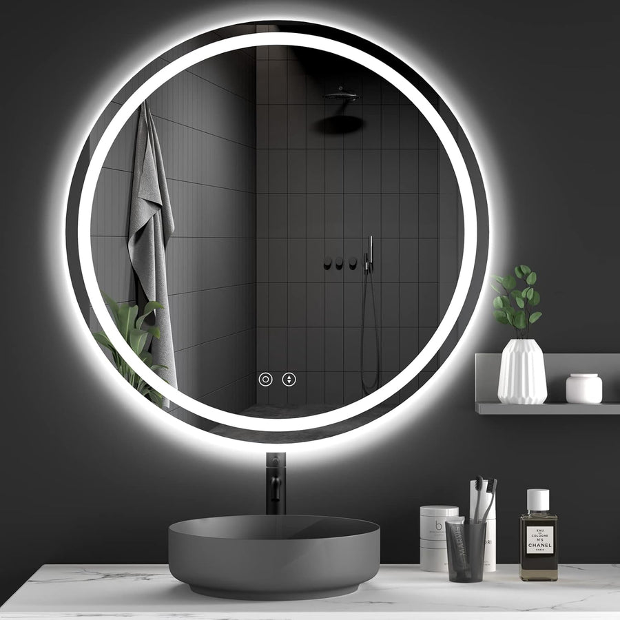 Round Bathroom Mirror LED 700mm Dimmable Anti Fog Front Backlit Dripex