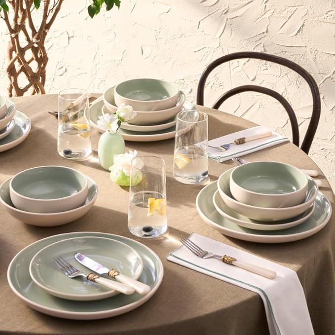 Karaca Abby Stoneware Dinner Set for 6 - Elegant Tableware, 23 Piece, Green