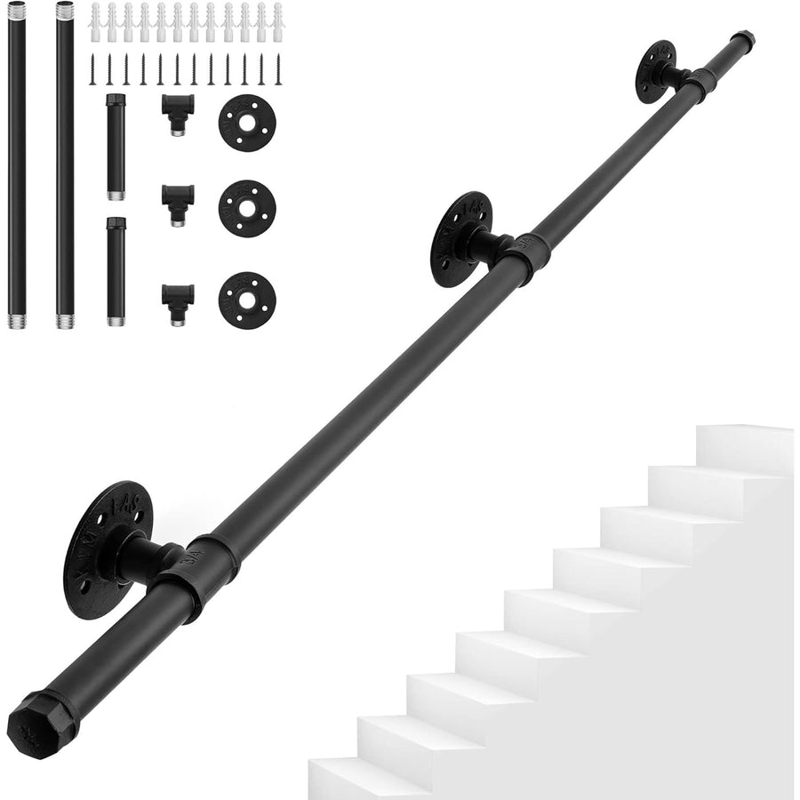 BQKOZFIN 6.6FT Metal Handrail, Non-Slip Iron Pipe, Wall Mount for Stairs, Black- Massive Discounts