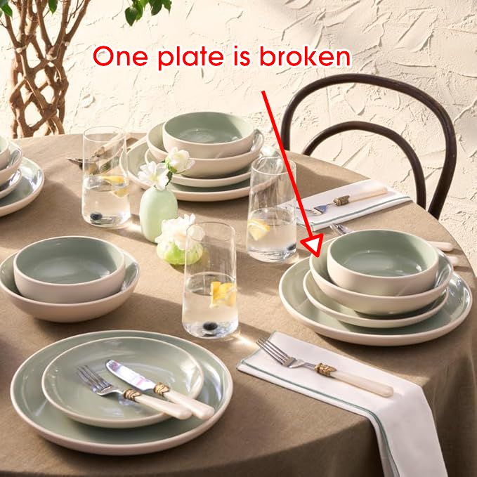 Karaca Abby Stoneware Dinner Set for 6 - Elegant Tableware, 23 Piece, Green