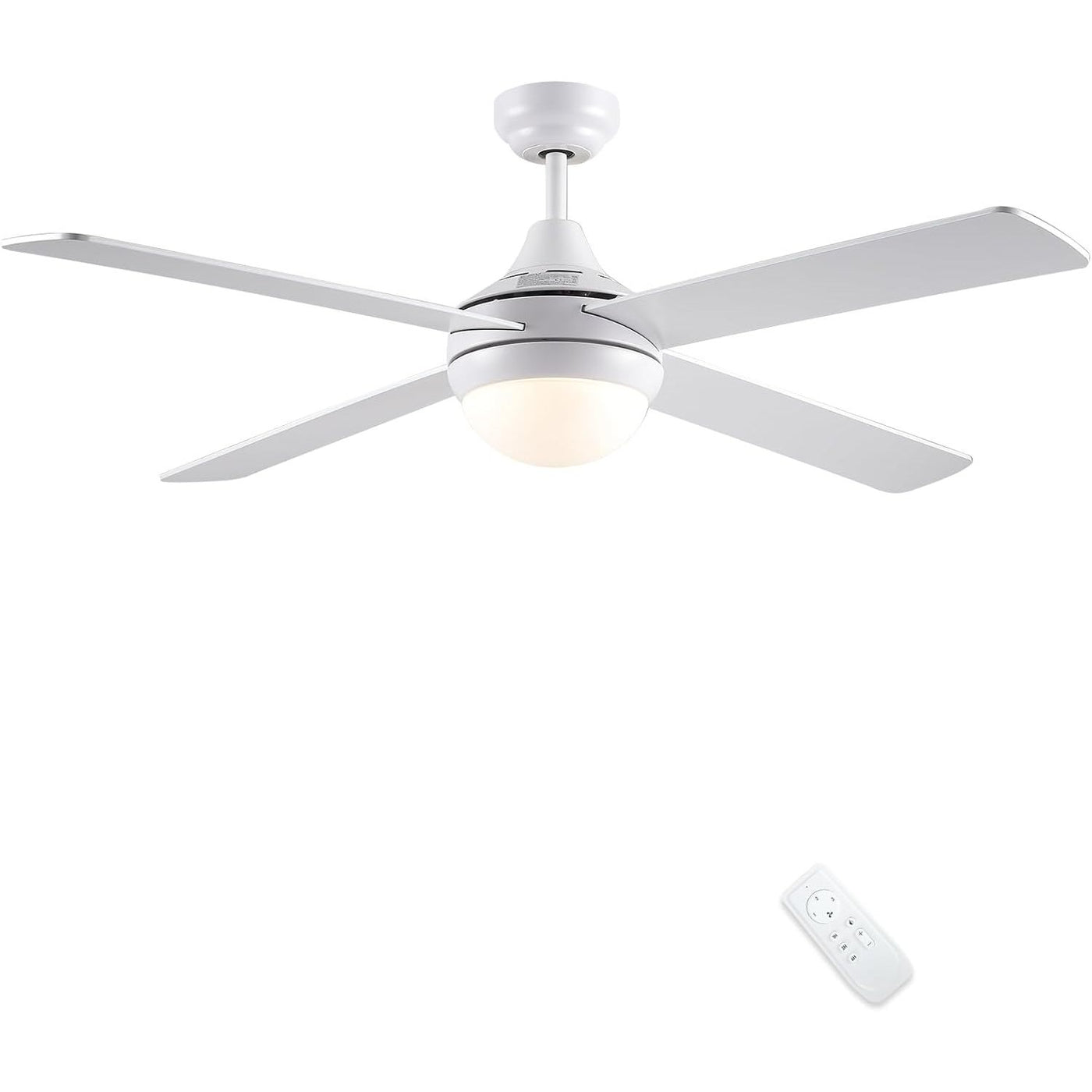 CJOY 48" White Ceiling Fan with Light & Remote, 4 Blades, Timer, 3 Speeds