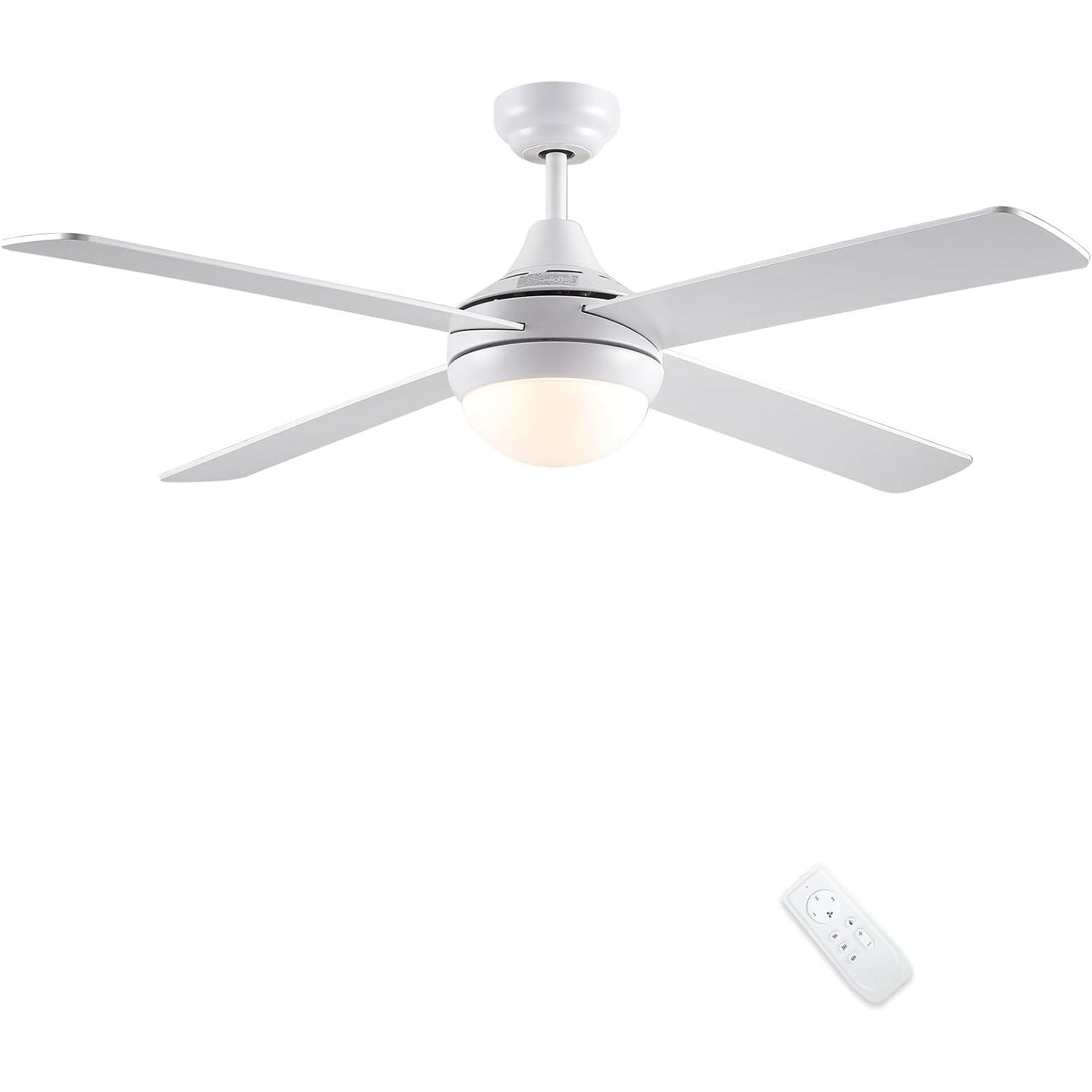 CJOY 48" White Ceiling Fan with Light & Remote, 4 Blades, Timer, 3 Speeds