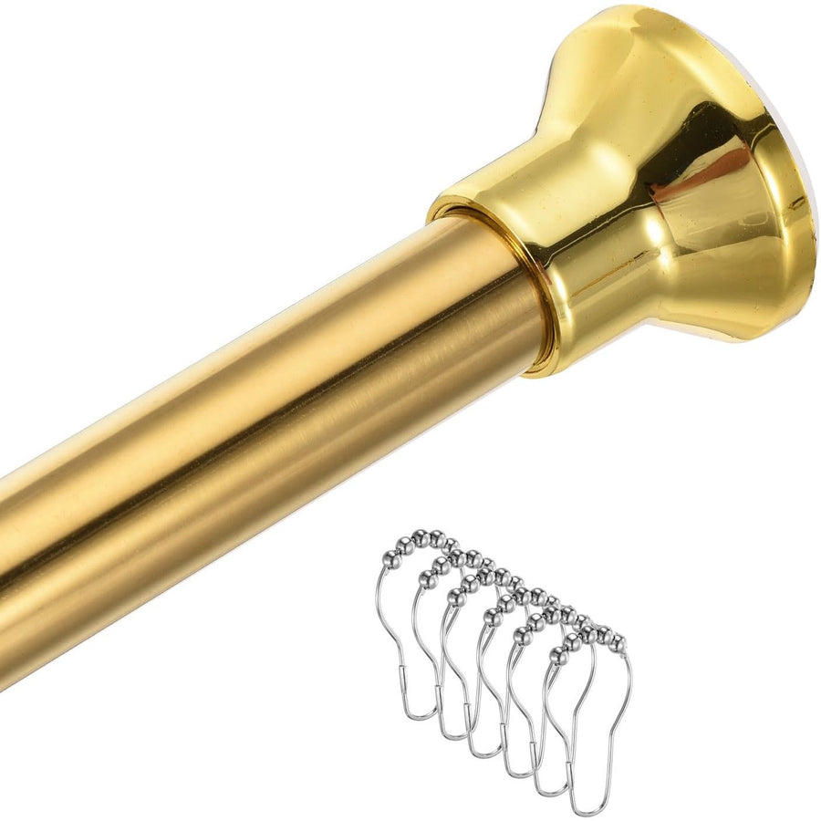 Spring Tension Shower Curtain Rod 70-120cm Adjustable with Rings Gold