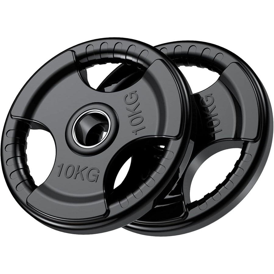 PhysKcal 2x10kg Olympic Weight Plates, Rubber Coated with 2'' Tri-Grip Design - Massive Discounts