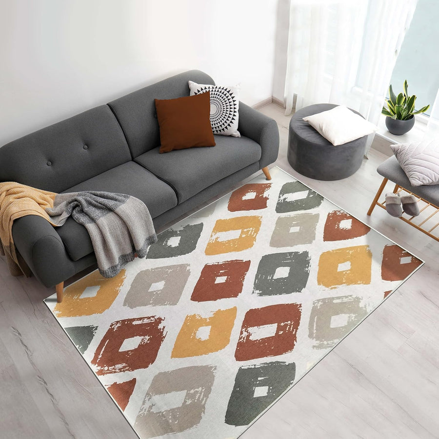 Washable Area Rug 120x180cm Non Slip Pet Friendly Beige Brown Yellow Vernal