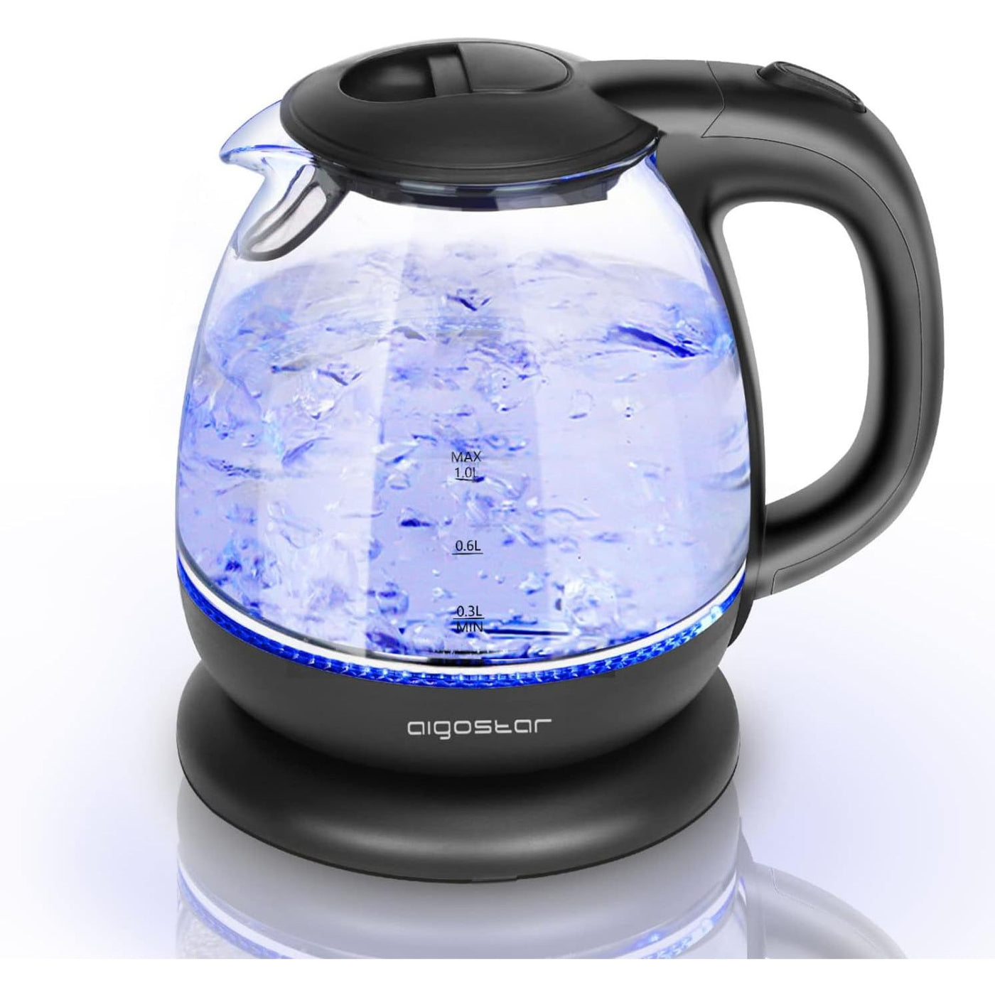 Aigostar 1L Black Glass Electric Kettle, Compact 2200W Fast Boil, Cordless - Massive Discounts