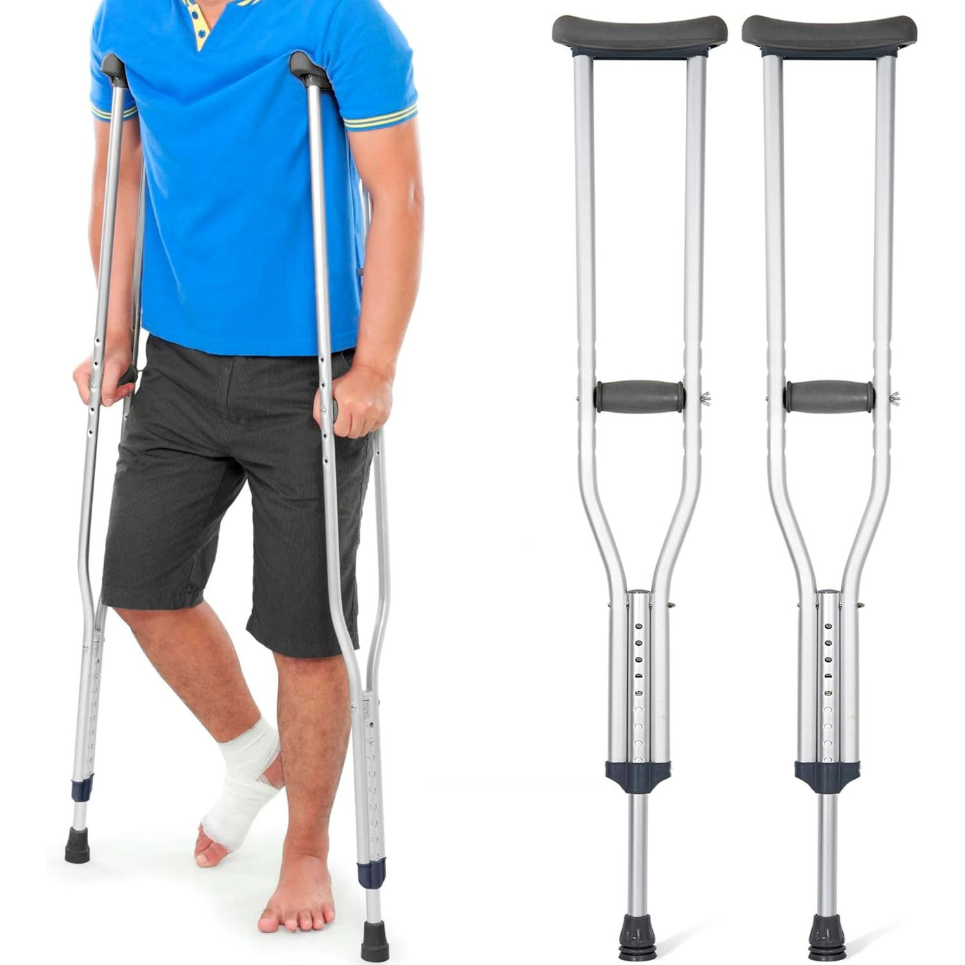 Adjustable Underarm Crutches, Aluminum, Non-Slip, 330lbs Capacity (Medium) - Massive Discounts