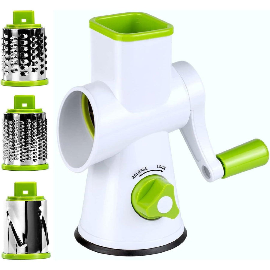 Rotary Grater 3 Interchangeable Blades for Slicing Shredding Grinding - Massive Discounts