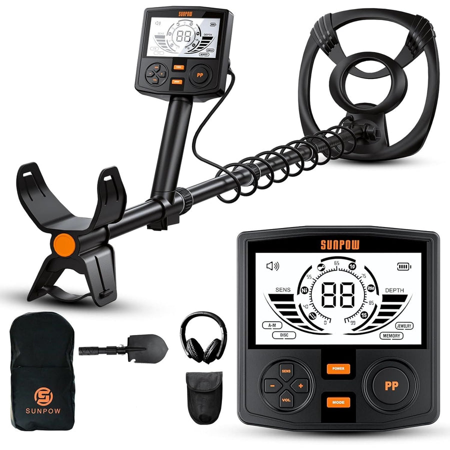 Metal detector with accessories on a white background