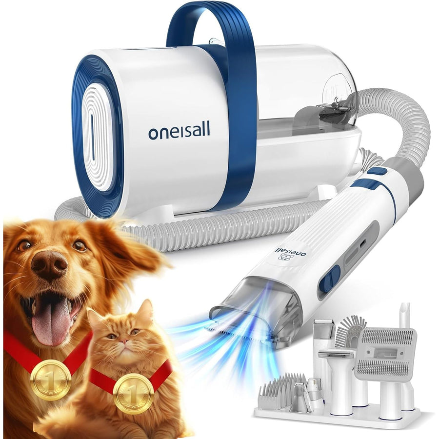 oneisall Dog Grooming Kit with Vacuum – Clippers, Trimmer & 7 Tools, 99% Suction - Massive Discounts