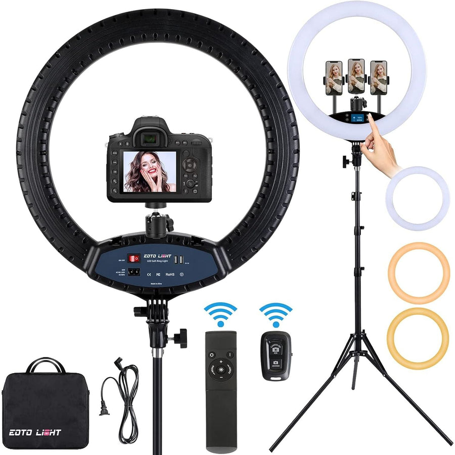 EOTO 19'' LED Ring Light with Tripod LCD Touch Dimmable for Makeup, Vlogs CRI>97 - Massive Discounts