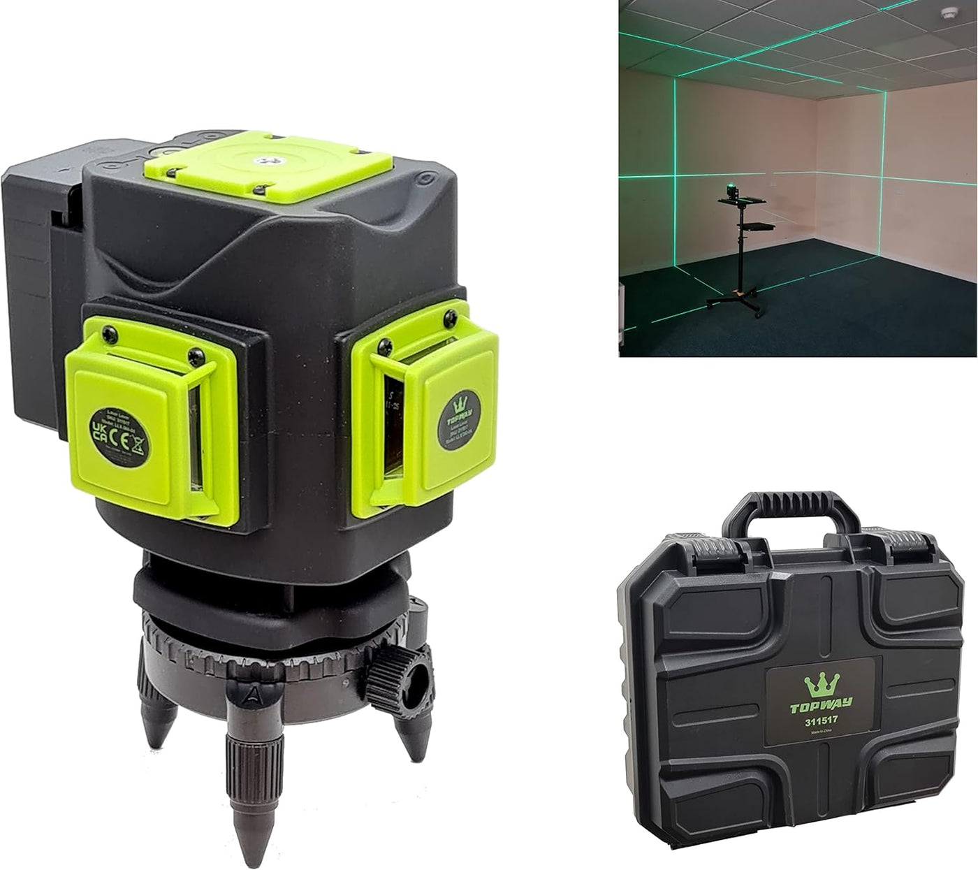 TOPWAY 3D Laser Level 12 Lines 360° Green Self-Leveling Tool w/ Tripod & Battery