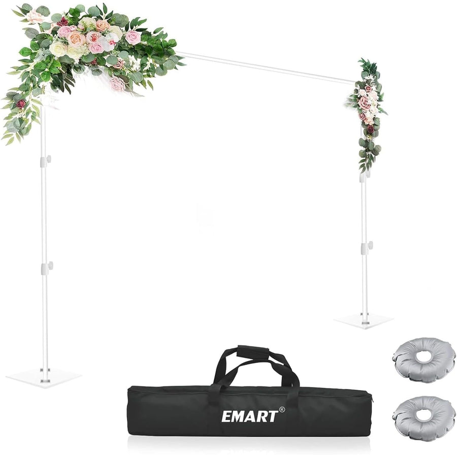 EMART Heavy Duty Backdrop Stand, 6.5x10ft, Steel Base, Adjustable, White - Massive Discounts