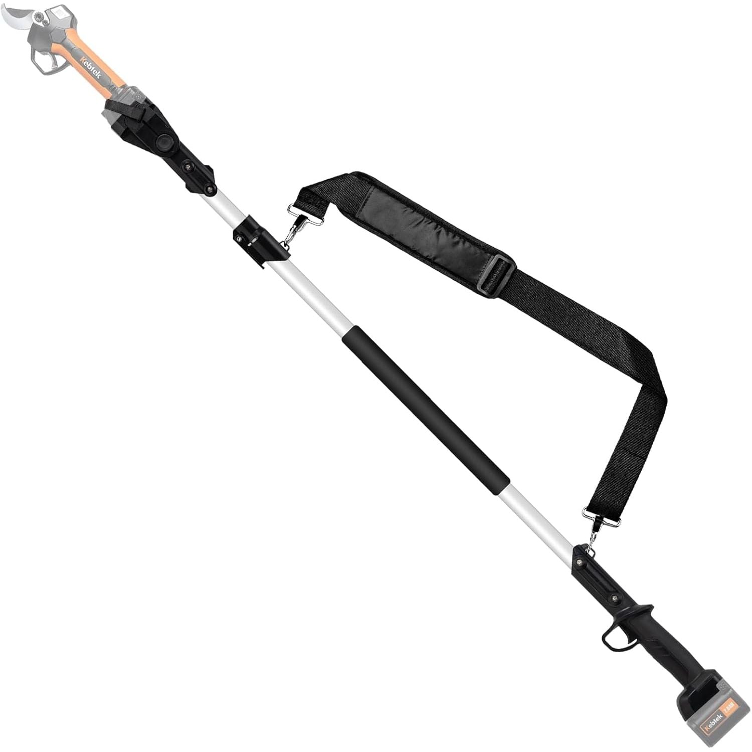 Telescopic pole with a black strap on a white background