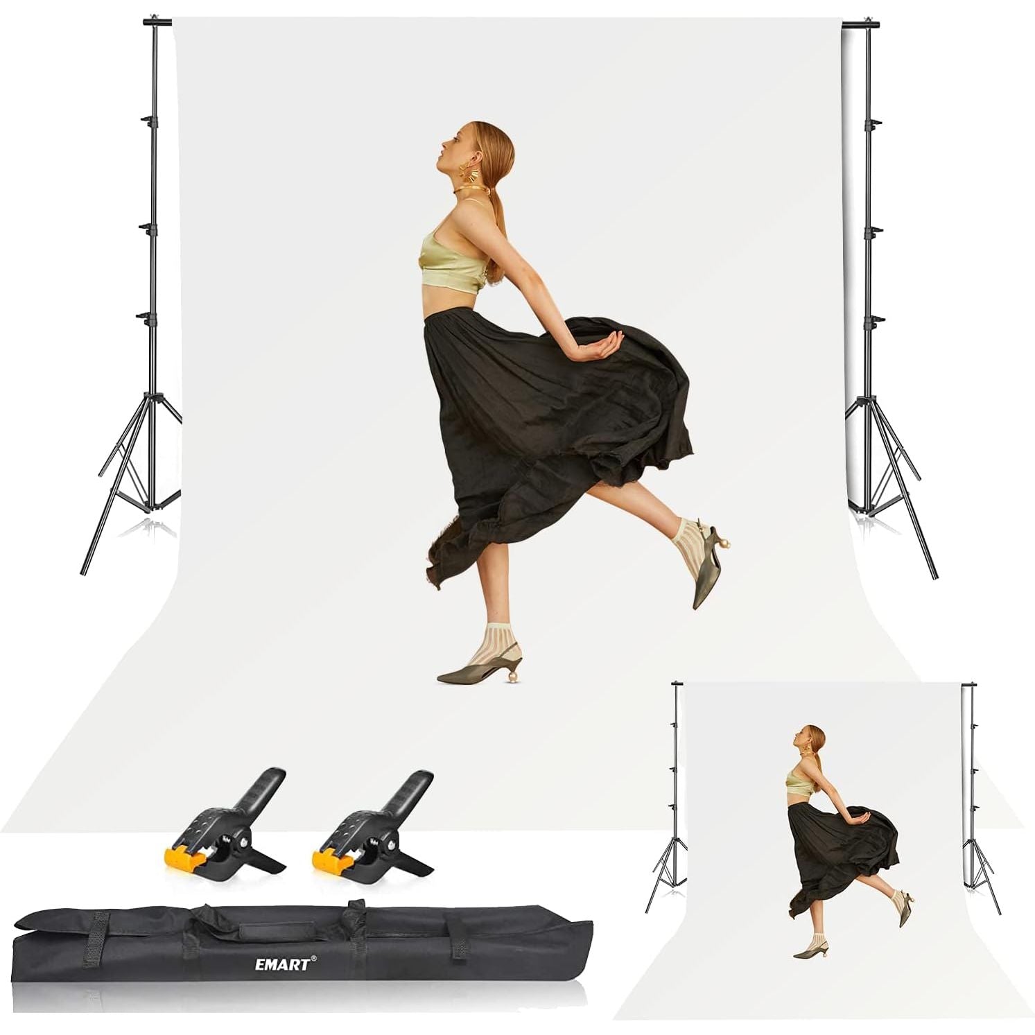 EMART 8.5x10ft White Backdrop Stand Kit with 10x12ft Screen for Studios - Massive Discounts