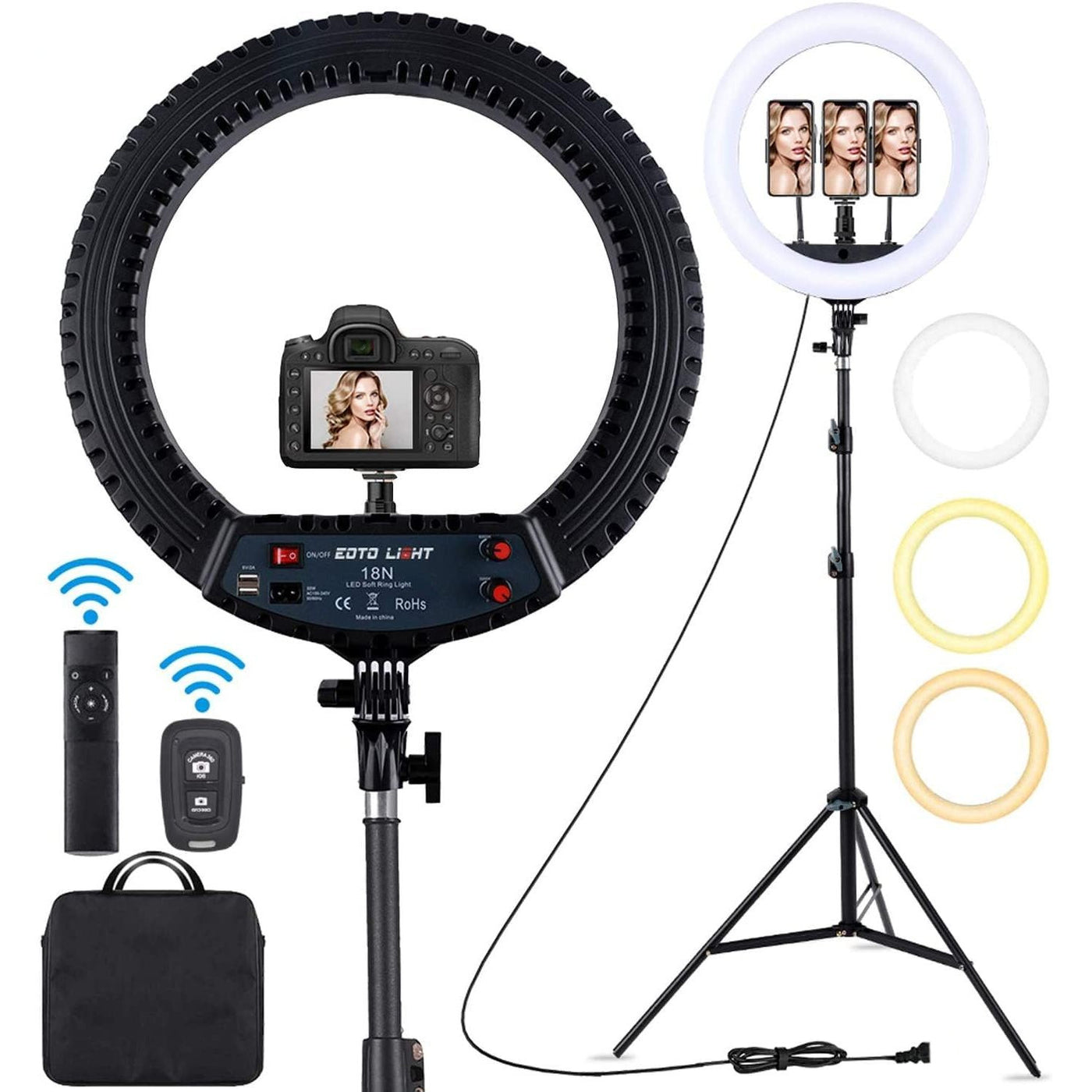 EOTO 18'' LED Ring Light w/ Tripod Dimmable Makeup Light for Studio & Vlog CRI 90