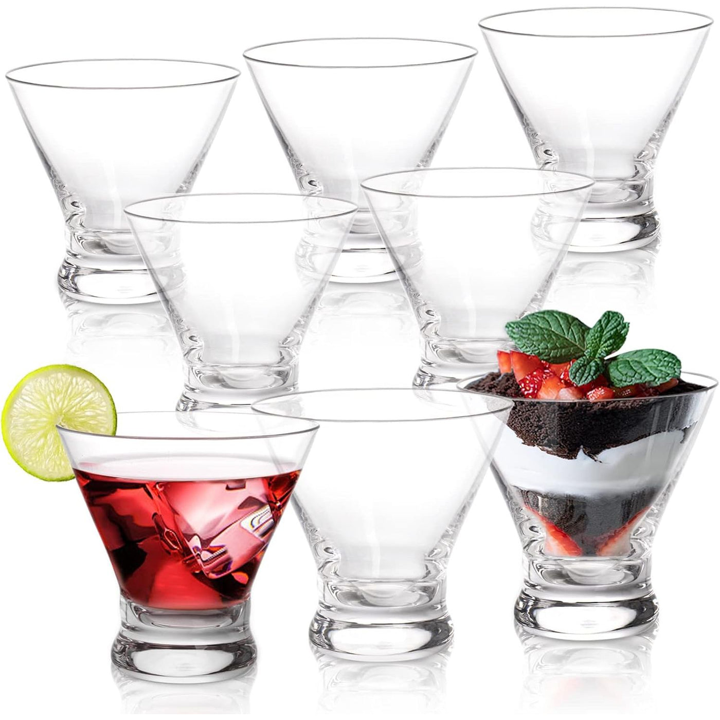 DEAYOU 8 Pack Stemless Martini Glasses, 8oz Cocktail Set for Drinks & Parties