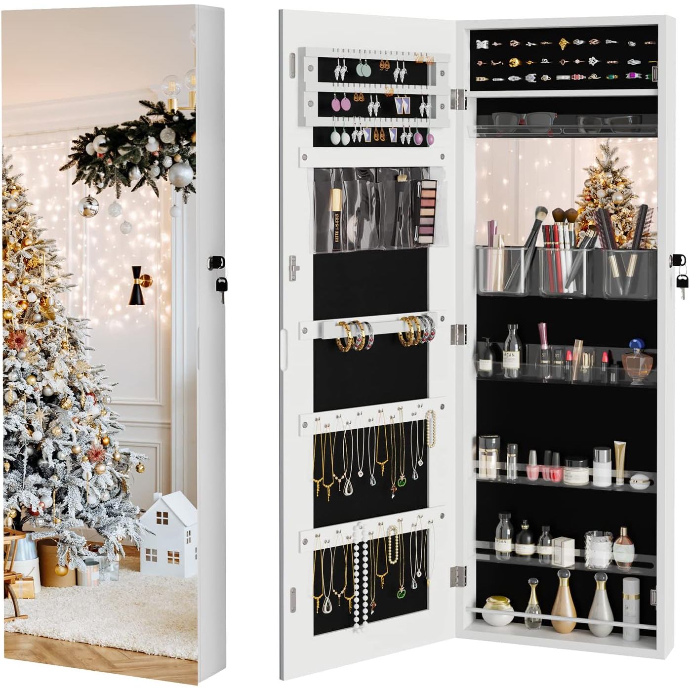 Jewelry Organizer Mirror Wardrobe Wall Mounted Door Hanging Lockable Dripex