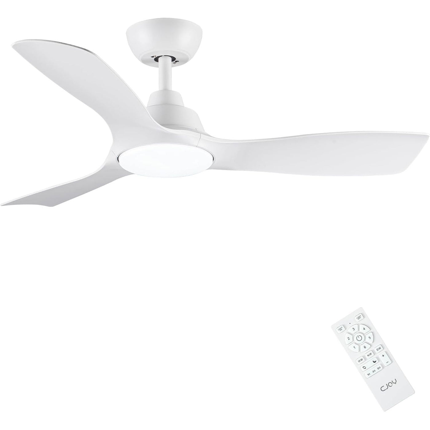 CJOY 42" White Ceiling Fan with Light, Remote, Timer, Quiet DC Motor, 6 Speeds