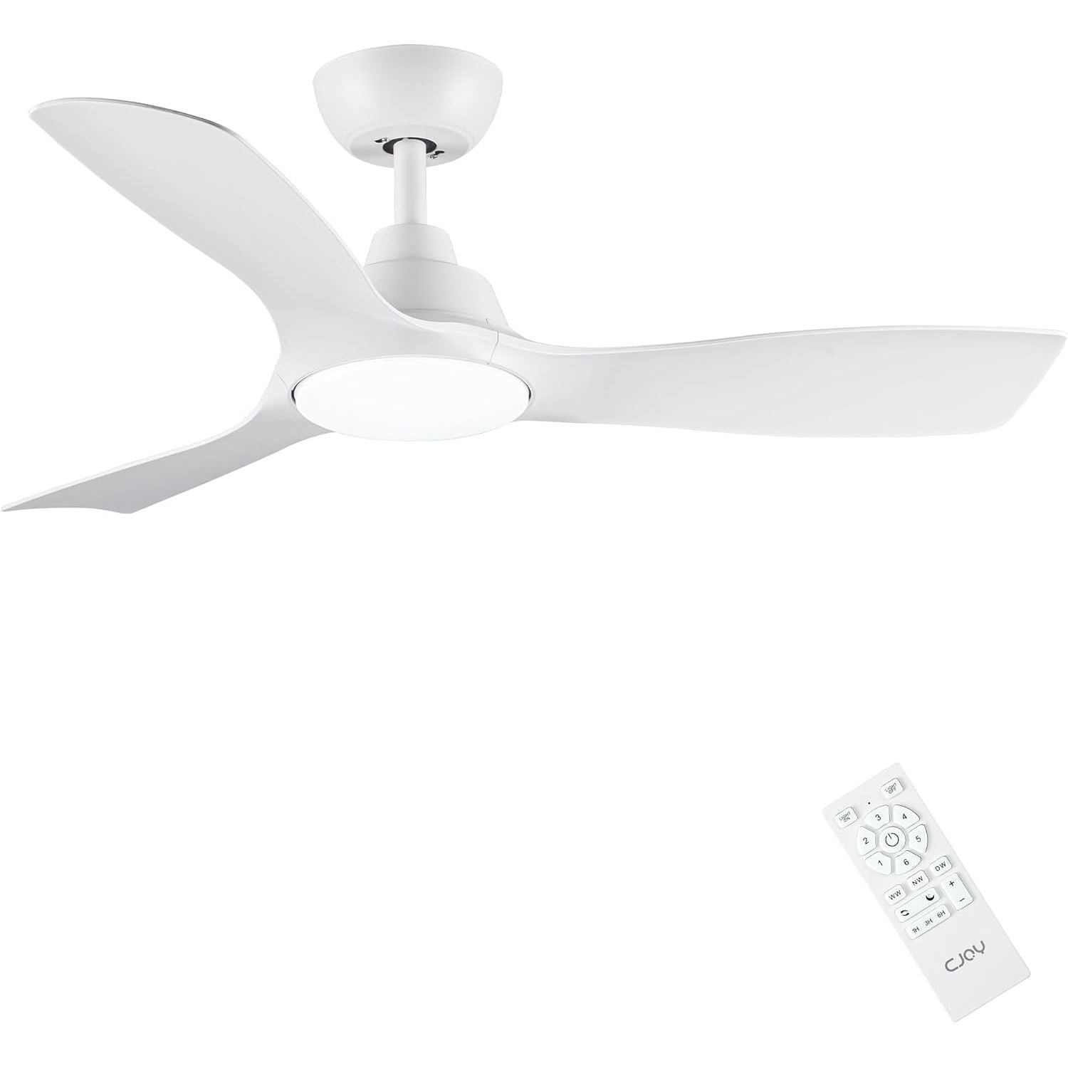 CJOY 42" White Ceiling Fan with Light, Remote, Timer, Quiet DC Motor, 6 Speeds