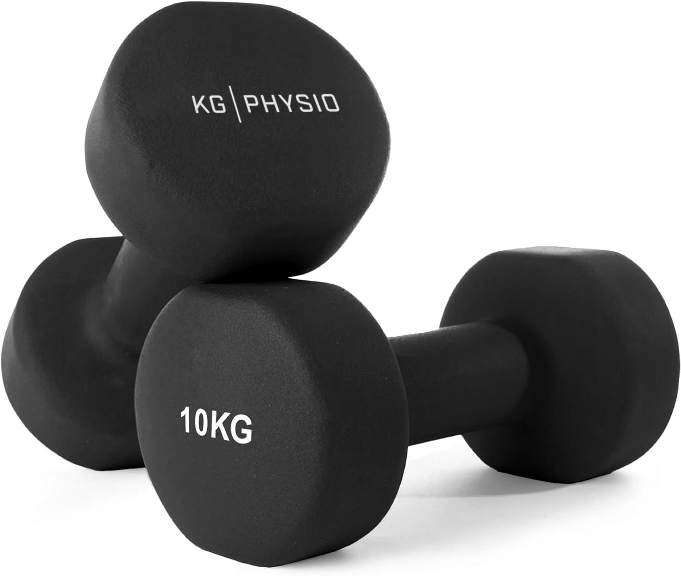 KG Physio 2x10kg Neoprene Dumbbell Set - Sweat-Resistant, Anti-Roll + Poster